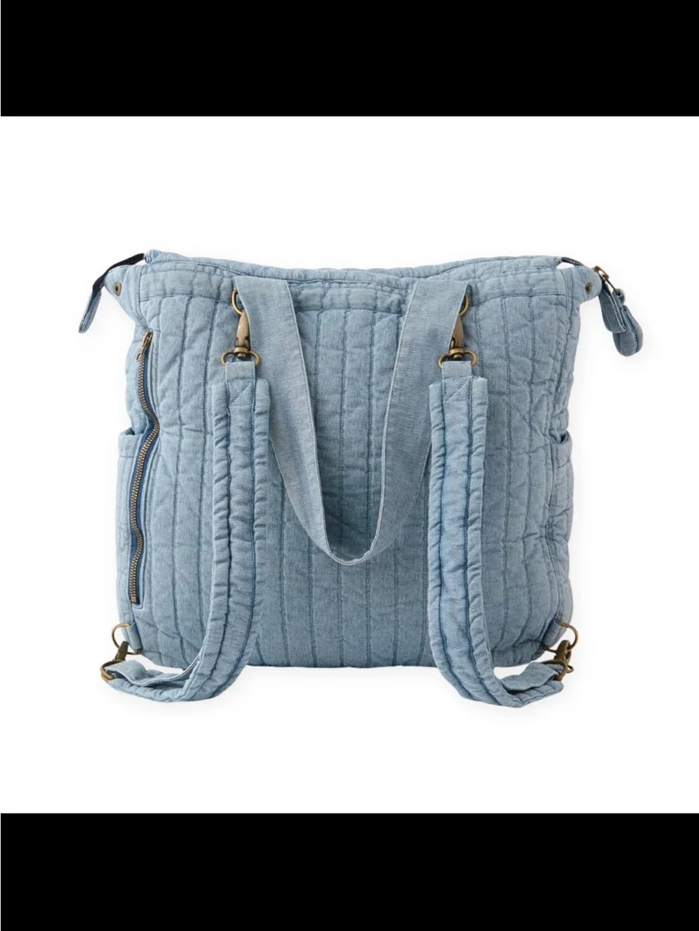 Light Blue Quilted Tote Bag - Soft Everyday Shoulder Bag